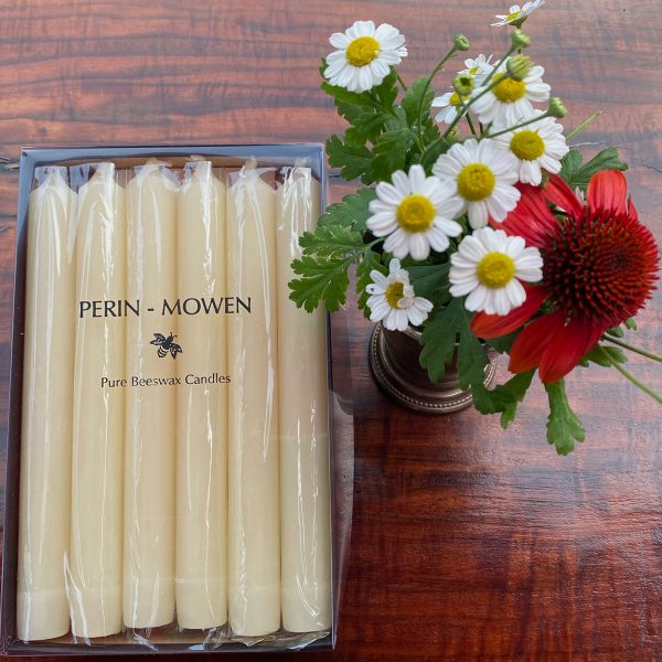 Solid 8 inch beeswax taper candles in light beeswax